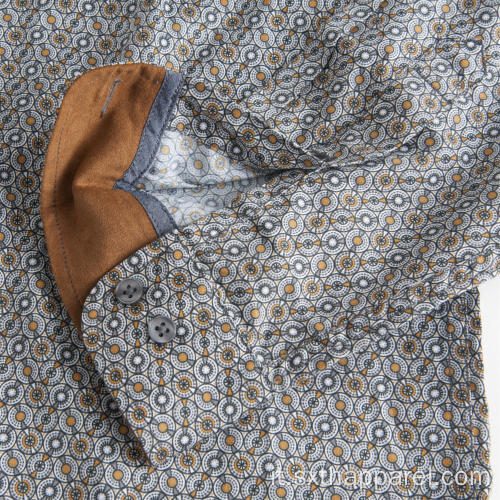 Camicia da uomo in cotone a maniche lunghe in rasatello con stampa